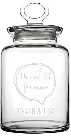Herz & Heim® Aufbewahrungsglas mit Glasdeckel - Sprechblase - mit Gravur zum selbst gestalten
