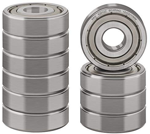 XiKe 6201ZZ Kugellager 12x32x10mm Vorgeschmiert|Chromstahl|Metall Doppeldichtung, 6201-2Z Rillenkugellager mit Abdeckungen, 10er-Packung