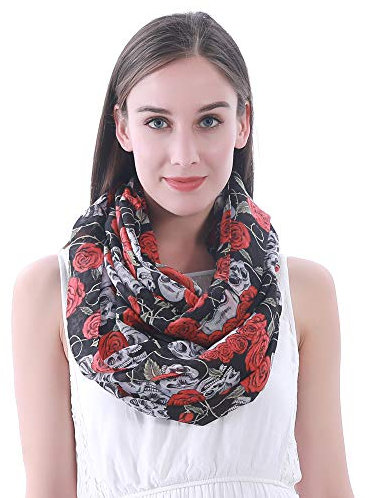 Lina & Lily Damen Loop Schal Schlauchschal Schädel Rose (Schwarz)