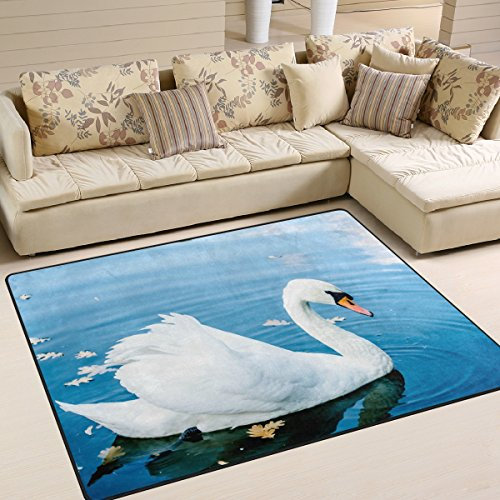 Use7 Weißer Schwan auf dem Teich Teppich für Wohnzimmer, Schlafzimmer, 160 cm x 122 cm