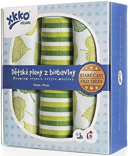 XKKO Mullwindeln - 100% Bio-Baumwolle - (Alte Zeiten) - 70x70cm - Linden - 3 Stück