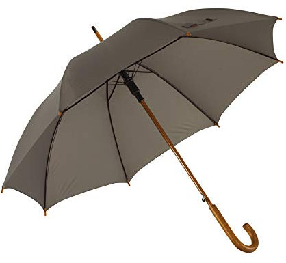 Automatik Regenschirm Holzschirm Stockschirm Portierschirm mit gebogenem Rundhaken Holzgriff in 103 cm Durchmesser von notrash2003 (Grau)