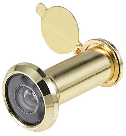 sourcing map Door View, Solid Brass 220-degree Door Viewer with Cover for 1-3/8 to 2-1/4 Inch Thick Doors, Polished Gold Finish