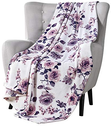 VCNY Dekorative Überwurfdecken: Weicher Plüsch, lebendige Rose, Blumenakzent für Couch oder Bett, Farbe: Blush Pink, Lila, Marineblau, Grau, Weiß