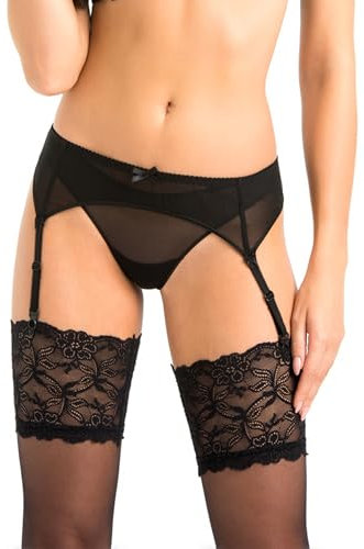 Teyli Strumpfhalter Damen - Strumpfgürtel für Damen aus Mesh - Strapsgürtel im Klassischen Schnitt - Garter Suspender Belt Schwarz XS