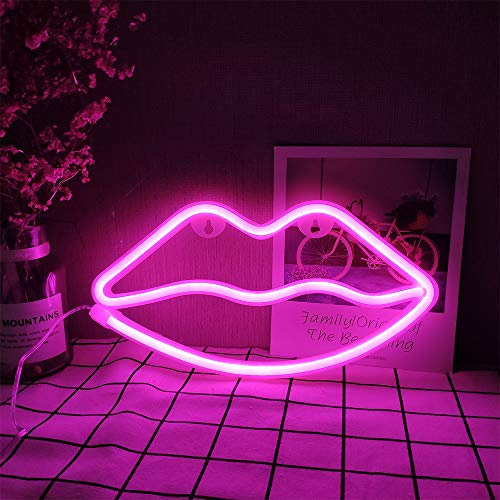 ENUOLI Pink Lip Neon Signs Neon Nachtlicht Neon Wandleuchte Led Art Dekorative Neonlichter Batterie oder USB betrieben Led Lampe Art Wall Decor für Weihnachtsfeier Geburtstag Kinderzimmer Hochzeit