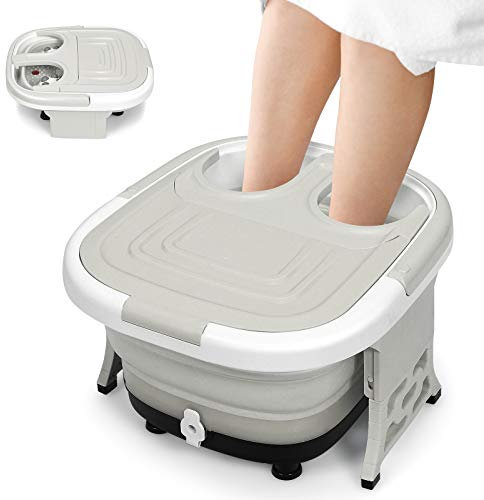 DREAMADE Elektronische Fußbadewanne klappbar, Multifunktionales Fußbadmassagegerät mit Luftblasen und Fernbedienung, Fußsprudelbad mit verstellbarer Temperatur & Zeit (Grau)