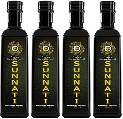 Sunnati® Ägyptisches Schwarzkümmelöl Ungefiltert, kaltgepresst, 100% rein 4x250ml (1000ml)