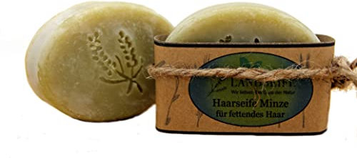 Landseife Bio Haarseife Minze - Für fettendes Haar - Handgefertigte Bio Naturseife