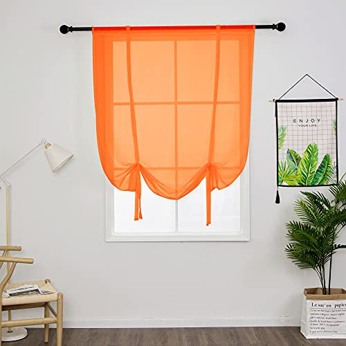 SMITHOOM 1 Stück Voile Raffrollo Klassisch Einfarbig Raffgardinen Gardinen für Küche Bad Balkon Orange 80x120cm