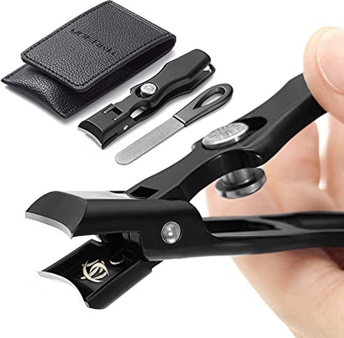 VOGARB Toe Nail Clippers for Thick Nails, Large Wide Jaw Opening Toenail Clippers with Toenail File Heavy Duty Fingernail Cutter No Splash for Men Women Adult Seniors (Black with File)