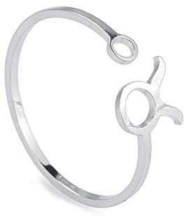 Dreamtimes Edelstahl Sternzeichen Ringe für Frauen 12 Sternzeichen Offener Ring Widder Löwe Jungfrau Zwillinge Waage Fische Skorpion Geburtstagsgeschenk (Stier)