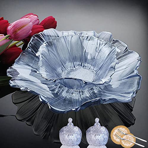 JUNYFFF Obstschale Glasschalen Buntes Obstteller, Mit Deckel Bonbonglas Keksdose Behälter (Obstteller * 2, Bonbonglas * 2),E