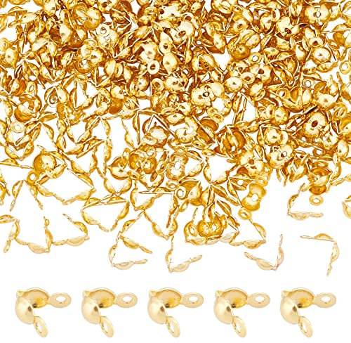 DICOSMETIC 300 Stück Crimp Bead Tipps Edelstahl Quetschperlen Spitzen Goldene Perlenspitzen Clamshell Perlenspitzen für Schmuck Handwerk Machen