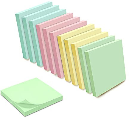 WAYTEX 1200 Notes Autocollantes Repositionnables Couleurs Pastel assorties 12 Blocs de 100 Feuilles 75 x 75 mm – Jaune Bleu Rose Vert