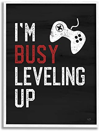 Stupell Industries Busy Leveling Up Videospiel-Controller-Schild, Design von Lux + Me Designs, 24 x 30, Schwarz