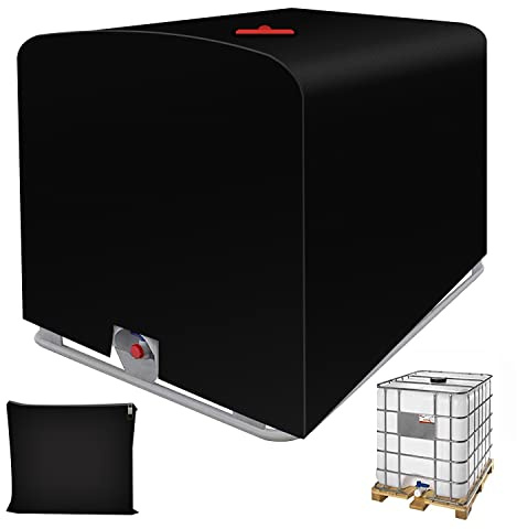 MaxAwe 1000L IBC Tank Cover, Heavy Duty 420D Black Waterproof Cover | UV Resistant Oxford Fabric with Lid Openings, Dustproof, Windproof Protection for 120×100×116cm IBC Water Containers