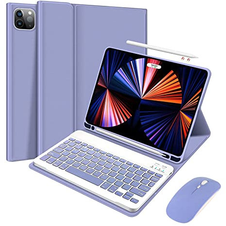 Bueuwe Keyboard Case for iPad Pro 12.9-inch 2017/2015 (2nd & 1st Generation), Soft TPU Cover, [7 Color Backlit] Magnetically Detachable Keyboard with Touchpad,Purple,iPad Pro 12.9 2021