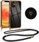 Vauki Coque pour iPhone 12 avec Cordon de Collier, Galvanisé Etui Housse avec Motif Coeur d'amour, Antichoc Anti-Rayures Case avec Bandoulière pour iPhone 12 6.1, Nior