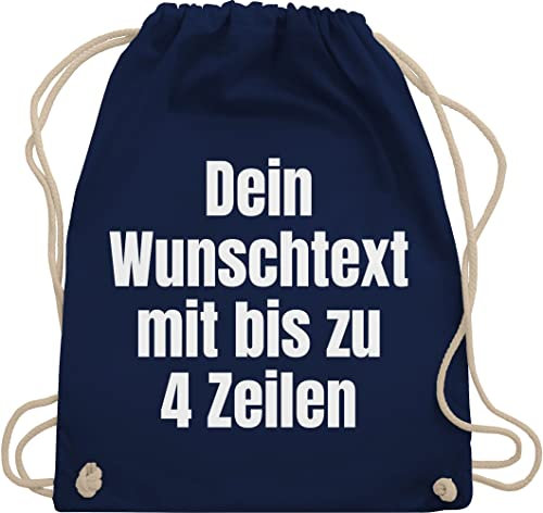 Turnbeutel Rucksack - Aufdruck selbst gestalten - Wunschtext I Eigener Text I Custom Text - Unisize - Navy Blau - personalisierter beutel stoffbeutel name personalisierte datum beuteltasche