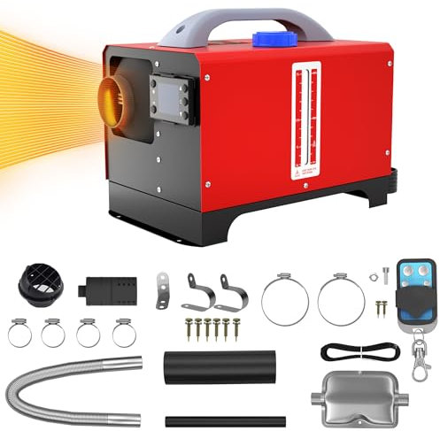 Aufun 8KW Standheizung Diesel, 12V Luft Dieselheizung Auto Heizung Lufterhitzer Dieselheizung mit Fernbedienung, LCD-Schalter für Auto RV Boote LKW Wohnmobil Bus (Rot & Horizontal)