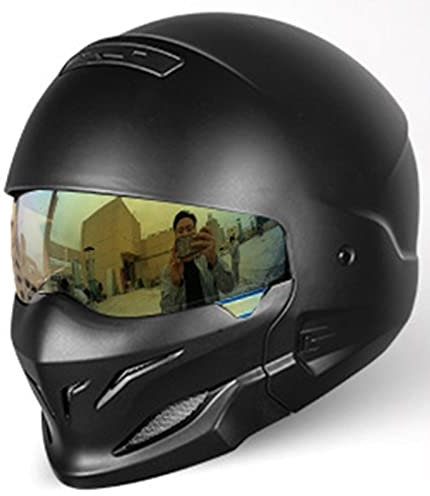 Retro Personality Motorradhelm, DOT/ECE-Zertifizierter Vollgesichts-Motorradhelm Für Männer Und Frauen, Sommer, Retro-Street-Fighter-Kombinationshelm, Halboffener Helm D,XXL=63-64cm