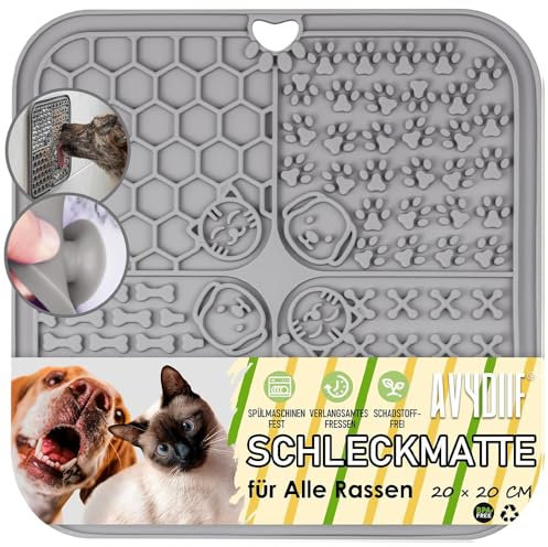 Leckmatte Hund, schleckmatte Katze mit Saugnäpfeln, Anreicherung Spielzeug für Erdnussbutter Joghurt, lebensmittelecht & spülmaschinenfest [20cm x 20cm](Grau, 1)