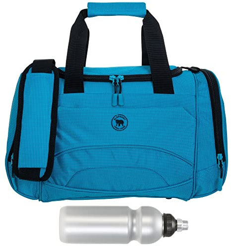Sporttasche klein Damen Herren Kinder Color Small 42 cm 18 L Reisetasche Sport Reise Arbeit Fitness Schule Gym Bag Tasche 1292 + Trinkflasche (Aqua Türkis (Hellblau-Blau))