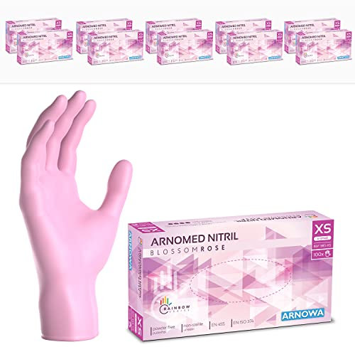 1000 Stück (10x100) ARNOMED Einweghandschuhe Rosa, Einmalhandschuhe XS, Nitril Handschuhe Einweg, Nitrilhandschuhe puderfrei, Gummihandschuhe Einweg, Schutzhandschuhe, Handschuhe Nitril in XS, S, M, L