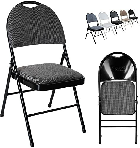Nyxi Set of 2 Folding Chairs Premium Quality with Padded Fabric or PVC Seats, Metal Frame, Foldable Chair Home Office Dinning, Heavy Duty, Multi-Purpose Indoor & Outdoor (Grey Fabric)