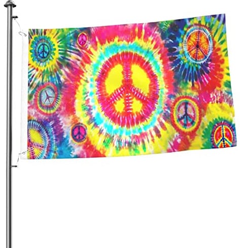 Batik-Flagge, Friedensflagge, 6 x 90 cm, für den Innen- und Außenbereich mit Öse, Regenbogenfarben, Hippie-Flagge, Gartenhof-Banner, dekoratives Schild