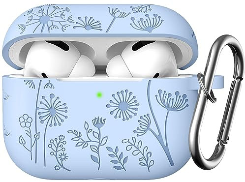 Easuny Floral Gravierte Hülle Kompatibel mit AirPods Pro 2 Hülle 2022, Silikon Stoßfeste Schutzhülle Kompatibel für Apple AirPods Pro 2nd/1st Generation Case, mit Karabiner [Front-LED Sichtbar], Lila
