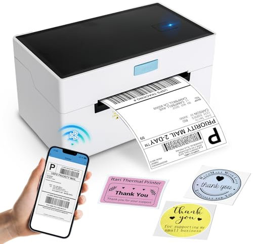 Bluetooth Thermal Label Printer, 4x6 Packages Shipping Label Printer for Shipping Package Postage, Portable Lable Printer Compatible with Android & iPhone for Amazon/Royal Mail/Hermes (1 Printer)