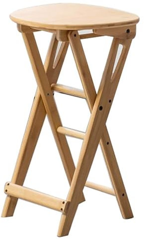 Pealihuy Klappbarer Barstuhl in Thekenhöhe, klappbarer Barhocker, Bambus-Hochstuhl for Erwachsene mit Fußstütze, tragbarer, rückenfreier, zusammenklappbarer Gartenhocker, Sitzhöhe 24 Zoll