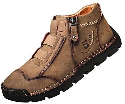 Generisch Schwarze Sneaker Herren Elegant Britische große lässige Herren-handgefertigte Außenhandels-Reißverschluss-Sportschuhe Herren Schuhe Slipper Extra Weit (Khaki, 42)