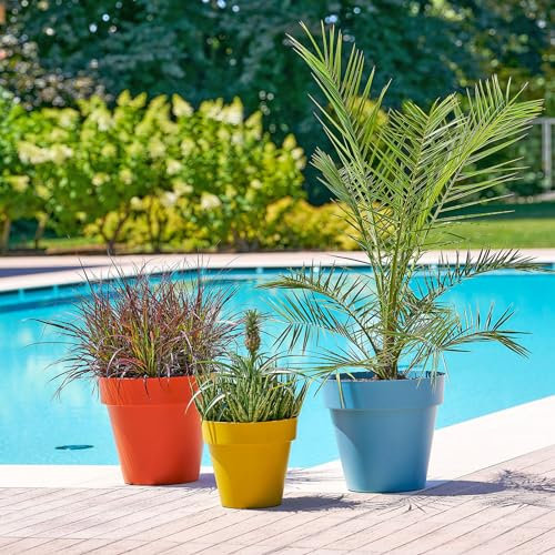 Euro3plast MITU Pac Blumentopf mit Untersetzer in rund aus Kunststoff für den Innen- und Außenbereich 5 Größen in 3 Farben zur Wahl (Sonnen-Gelb, 35 cm)