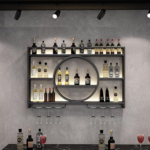 Moderno portabottiglie da parete, Porta Bottiglie In Metallo Nero,Porta Calici,Porta Bottiglie E Vetro,Supporto Per Bottiglie Da Parete,Stoccaggio Di Bottiglie D(Size:100x15x80cm/39x6x31in,Color:nero)