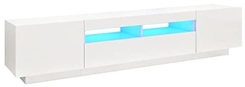 vidaXL High Gloss White TV Cabinet with RGB LED Lights - Contemporary TV unit with Ample Storage - Sturdy Engineered Wood Material - 200x35x40 cm