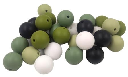 Alenybeby Lot de 50 perles rondes en silicone vert de 15 mm pour porte-clés, stylo, fabrication de bijoux