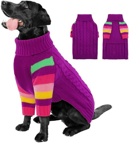 OUOBOB Hundepullover, große Hundepullover für Hunde Mädchen Jungen, Turtleneck Pullover Winter grüne Hundeweste, Weihnachtshund Outfits, Haustier Sweatshirt Bekleidung Strickwaren, XXL