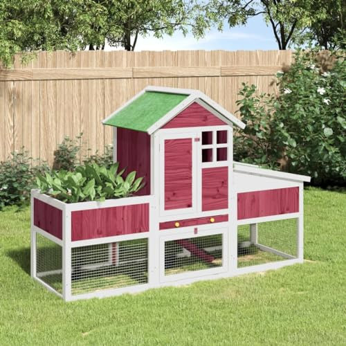 AUVYI Kaninchenstall Rot 170x63x113 cm Hühnergehege Außen Hühnerstall Winterfest Hühnerauslauf Kleintierkäfig Hasenkäfig DrAußen Hasenhaus für DrAußen Massives Kiefernholz, Sperrholz