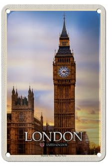 FEMER Blechschild Städte London Elizabeth Tower Big Ben 12x18cm Dekoration