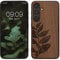 kwmobile Hülle kompatibel mit Samsung Galaxy S24 Hülle - Holz Case - Handy Cover - TPU Handyhülle in Dunkelbraun Blätterzweig