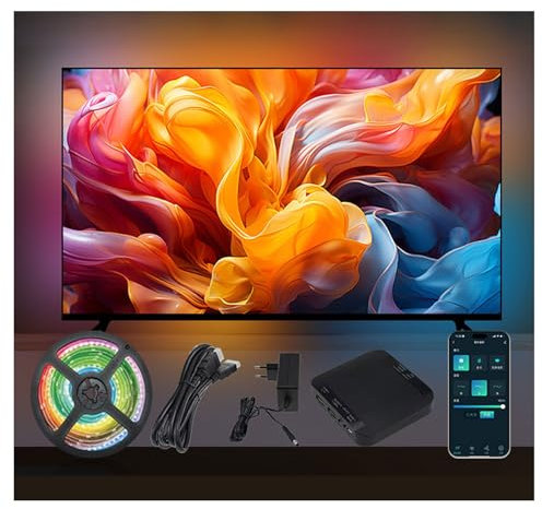 LED-Lichter für TV, LED-Hintergrundbeleuchtung für TV, RGBIC LED-Streifen mit Farbwechsel für Fernseher von 75 - 85 Zoll, PC, Monitor-Hintergrundbeleuchtung, Synchronisierung mit