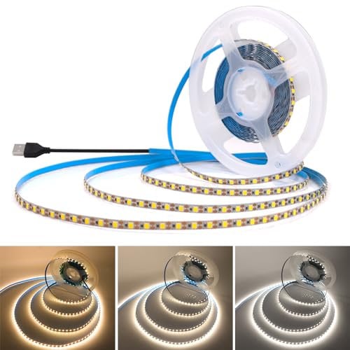KISUFU 5V 2835 USB Ruban LED, 5mm de large, 120 led/m Bande LED Non étanche IP20 Lumineux Bandeau Led Flexible Strip Light Pour TV Rétroéclairage, Armoire, Chambre, Éclairage Maison DIY