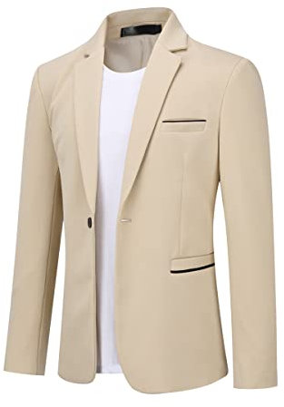 Allthemen Blazer da Uomo Slim Fit con Un Bottone Suit Jacket Giacca Elegante Formale for Wedding Evening Business da Lavoro Cachi L