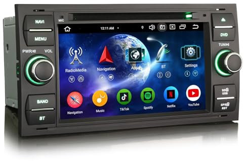 Erisin 8-Core 4GO+64GO Android 14 DVD Autoradio GPS pour Ford C-Max S-Max Focus Galaxy Kuga Connect Fiesta Transit 7 Écran Tactile Bluetooth 5.0 sans Fil CarPlay Android Auto Dab+ FM Radio DSP WiFi