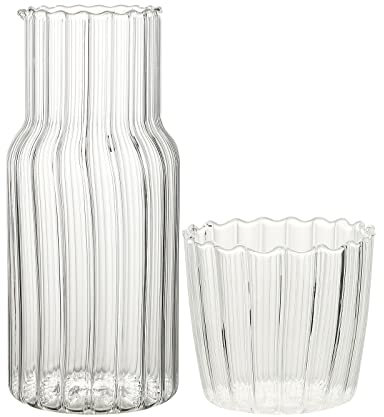 Fofetbfo Carafe à Eau de Chevet et Ensemble de Verre, Carafe à Eau de Chevet Vintage avec Verre Gobelet, Carafe à Eau de Nuit de Chevet en Verre Rétro pour Salle de Bain(#1)