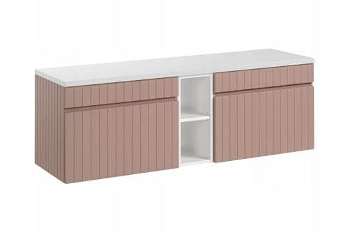Muebles Slavic Armadietto da bagno con cassetti superiori spessi, ripiani rosa, 140 cm, mobile bagno