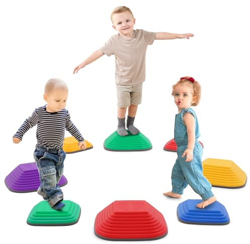 Stepping Stones for Kids,8 PcsDurable Non-Slip Balance Stones Toys Sensory to Boost Balance & Motor Skills Indoor and Outdoor Obstacle Courses Toys,Gifts for Boys Girls (Colorful)